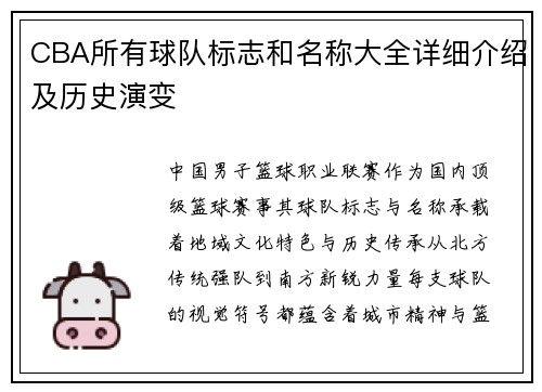 CBA所有球队标志和名称大全详细介绍及历史演变