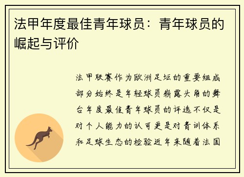 法甲年度最佳青年球员：青年球员的崛起与评价